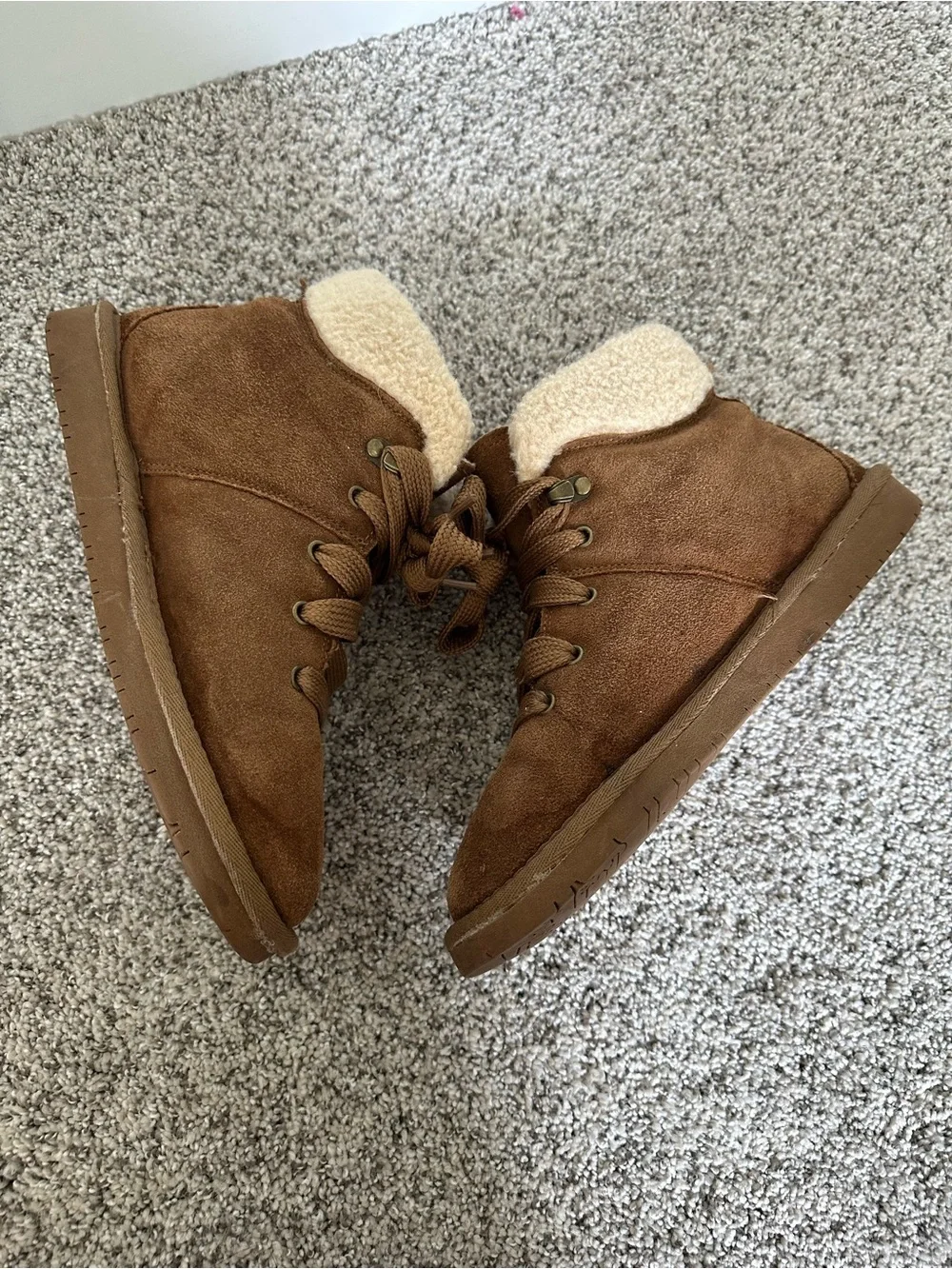 BearPaw Cream Shearling-Lined Lace Up Ankle Boots